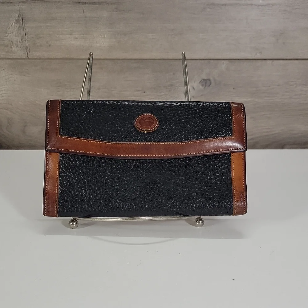 Vintage Dooney & Bourke Black and Brown Leather Checkbook Wallet
